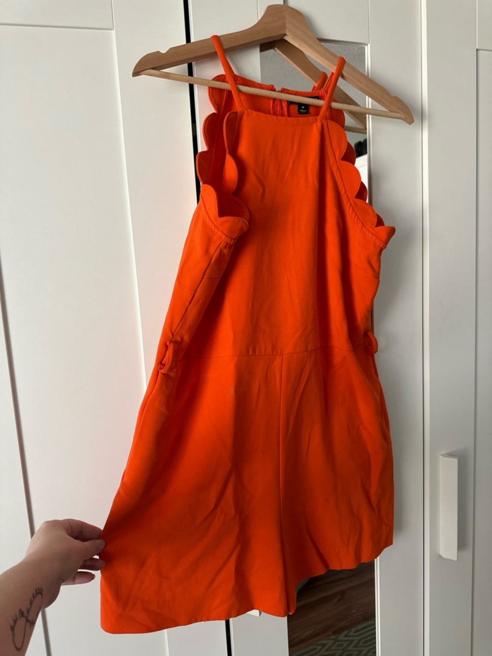 Victoria Beckham Orange Scallop-Trim Romper